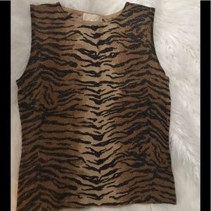 Knit sweater top tiger print slip cache shimmer